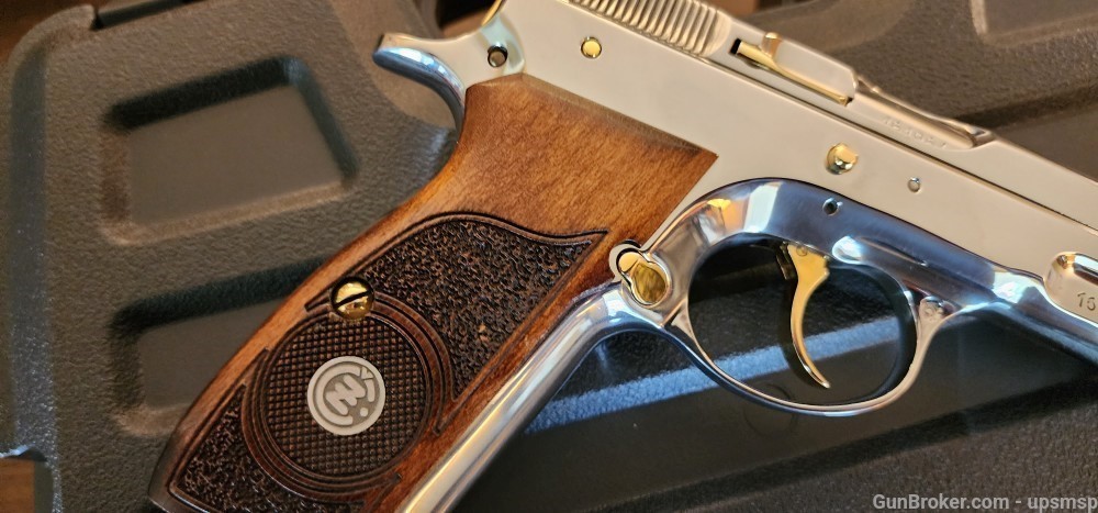 CZ MODEL 75 CUSTOM HIGH POLISHED NICKEL FINISH WITH 24K GOLD ACCENTS 9mm-img-4