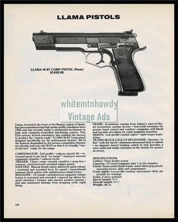 1991 LLAMA M-87 9mm Comp Pistol PRINT AD-img-0