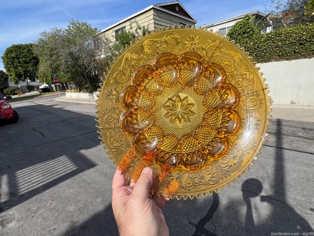1970s VINTAGE A TIARA EXCLUSIVE INDIANA GLASS AMBER DEVILED 12" EGG TRAY-img-1
