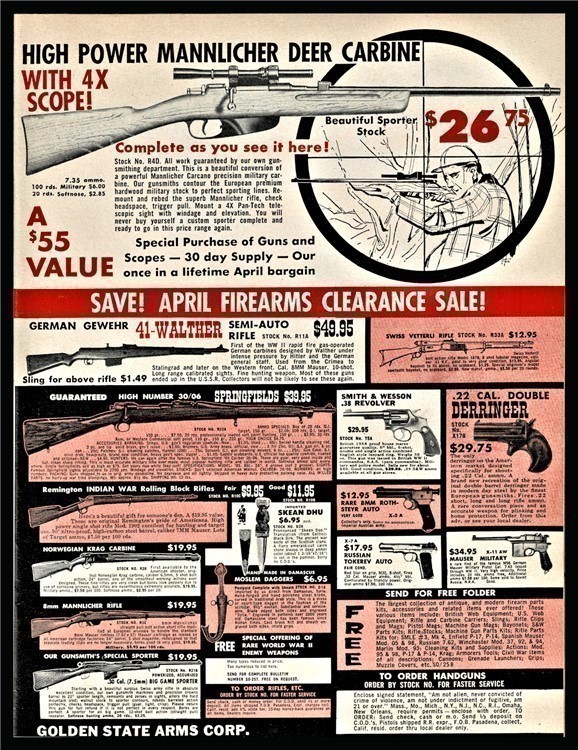 1958 MANNLICHER DEER CARBINE Featurred Winfield Arms PRINT AD-img-0