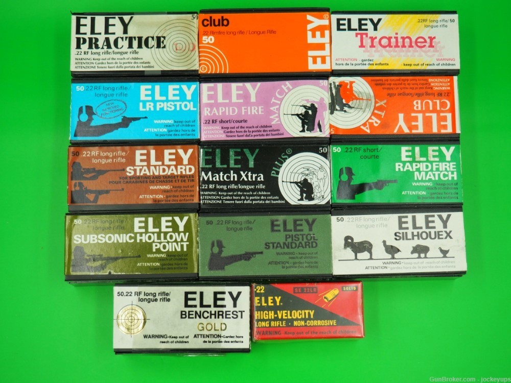 Vintage Highly Collectible ELEY 22LR Ammo LOT 14 factory sealed boxes  -img-1