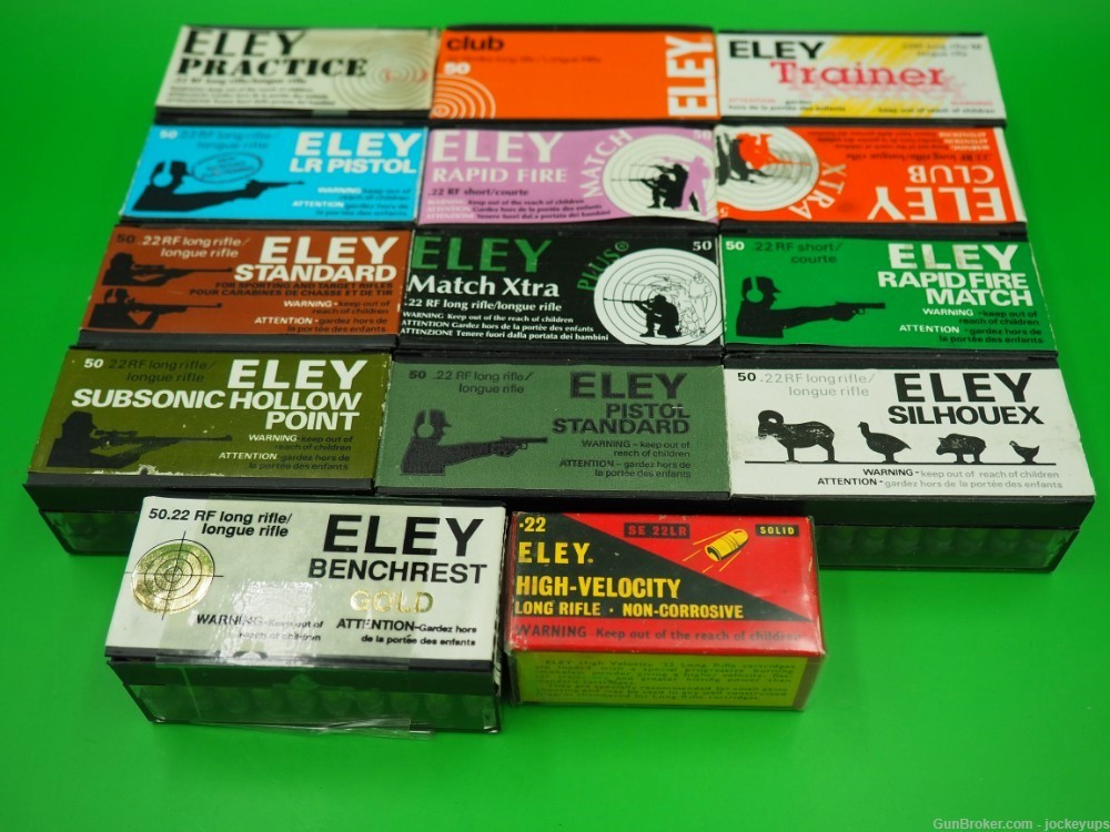 Vintage Highly Collectible ELEY 22LR Ammo LOT 14 factory sealed boxes  -img-2