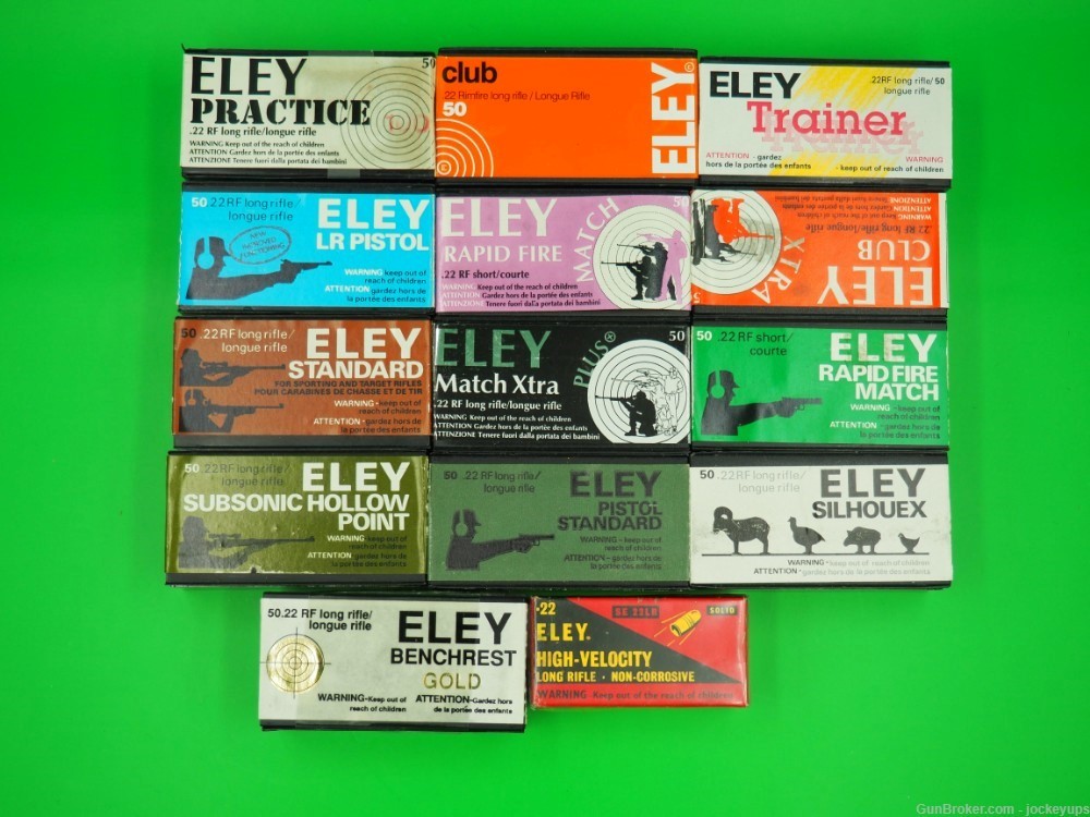 Vintage Highly Collectible ELEY 22LR Ammo LOT 14 factory sealed boxes  -img-0