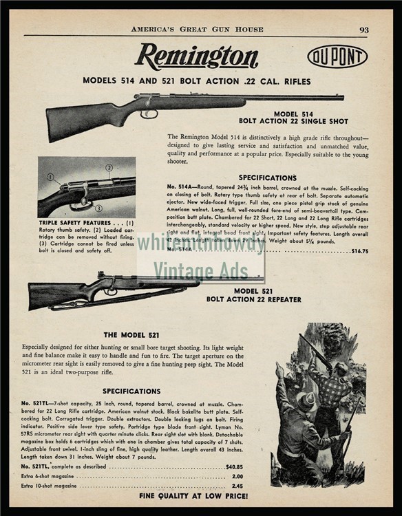 1957 REMINGTON 514 and 521 Bolt Action .22 Rifle PRINT AD-img-0
