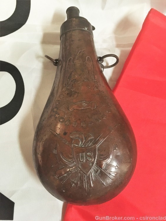 Civil War Mid 1850s Peace type powder flask unmarked-img-0