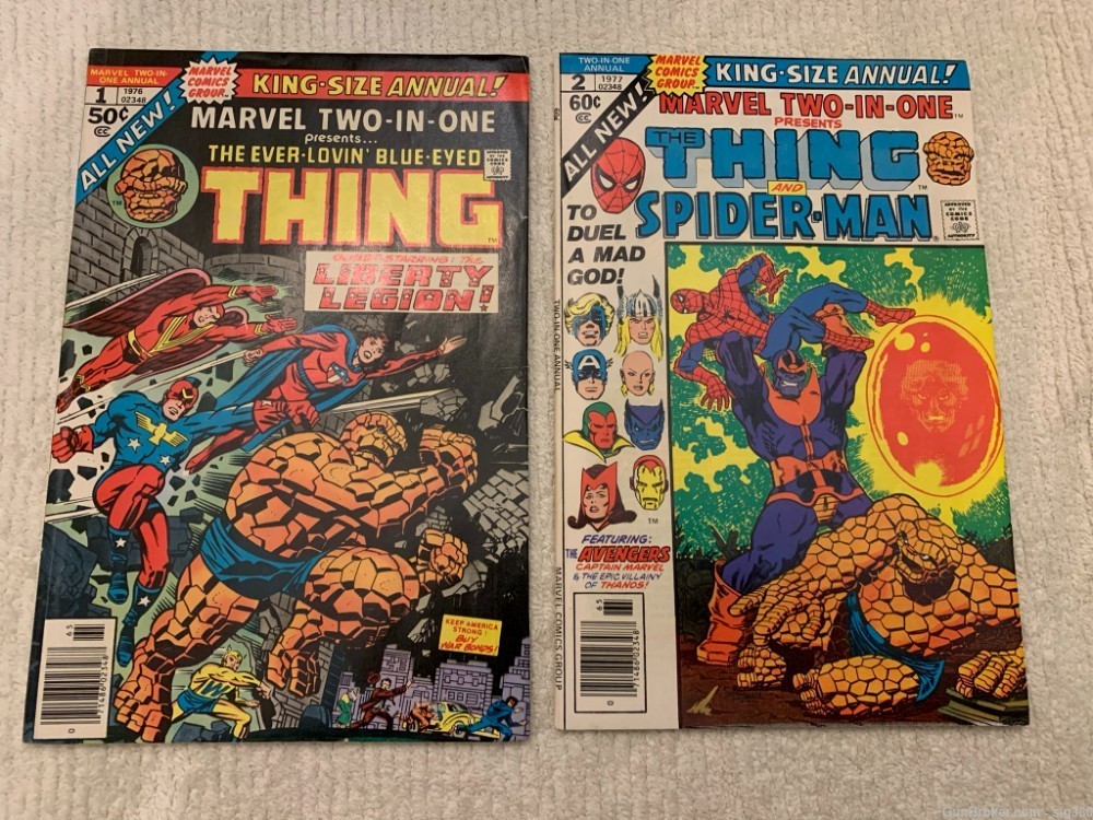 1970s MARVEL TWO-IN-ONE: THING NO.1 & THING AND SPIDER MAN NO.2 COMIC BOOKS-img-0