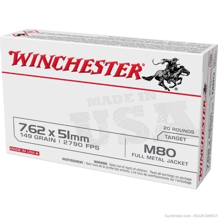 Winchester Ammunition M80 7.62 NATO 149gr Full Metal Jacket - 20rd-img-0