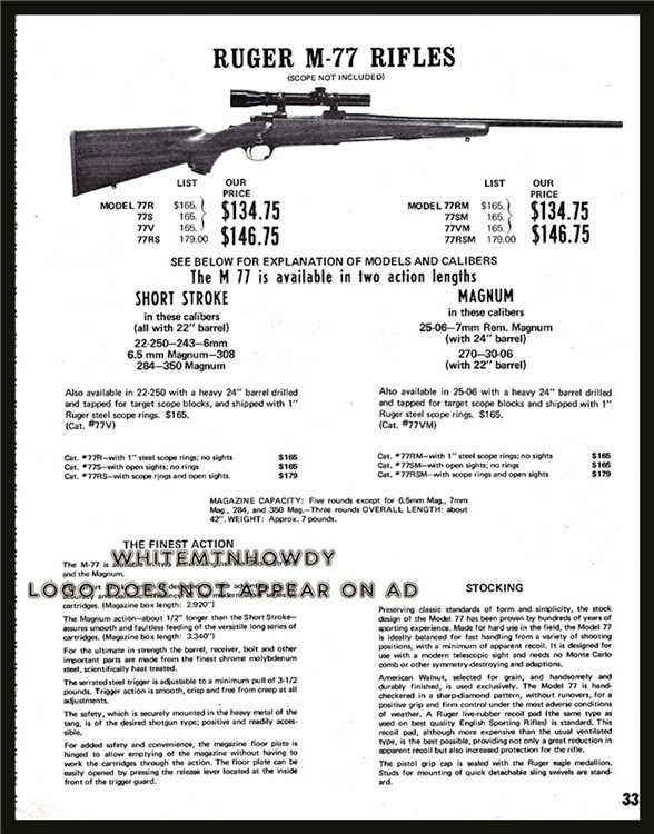 1971 Ruger M-77 Short Stroke & Magnum Rifle AD-img-0