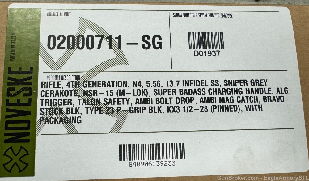 New Noveske Gen 4 Infidel 13.7" 5.56 Sniper Grey-img-1