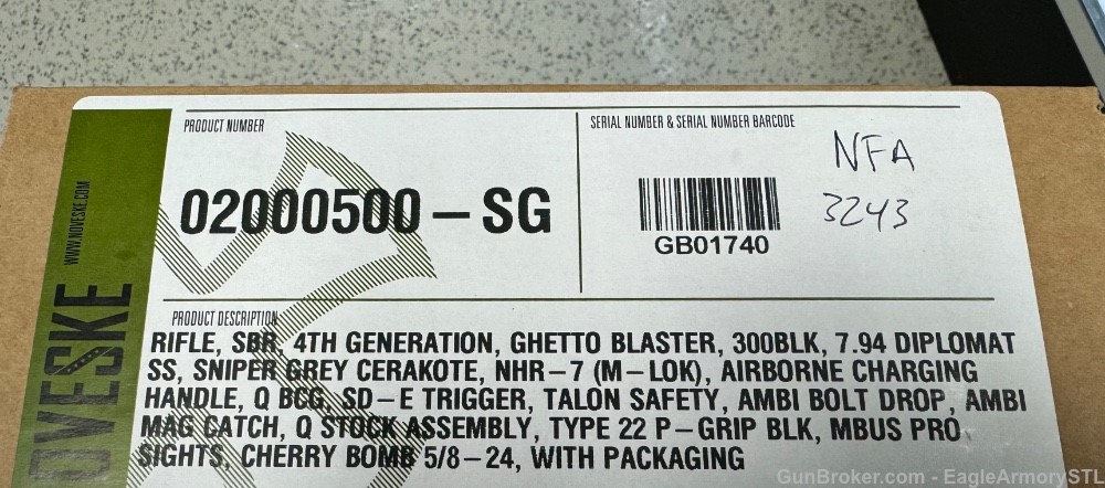 NEW Noveske Ghetto Blaster SBR .300 BLK Sniper Grey -img-1