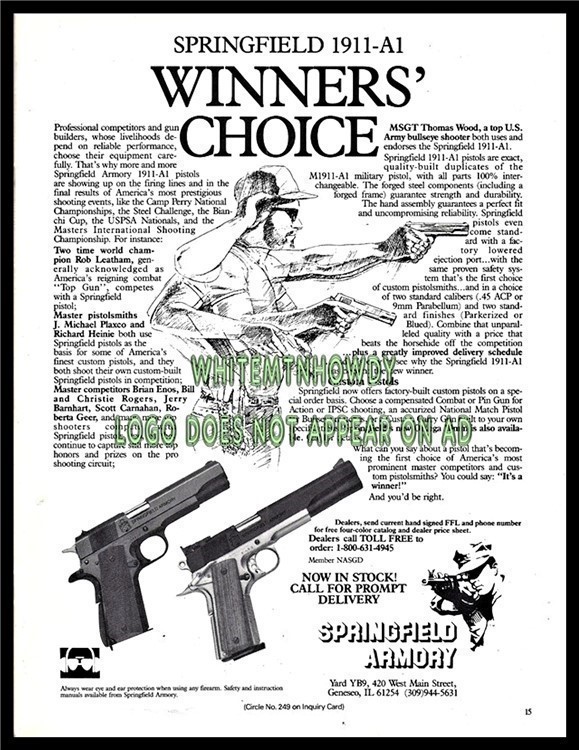 1987 SPRINGFIELD ARMORY 1911 A-1 Pistol PRINT AD-img-0