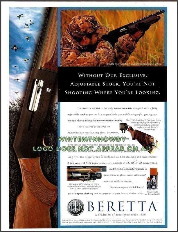 1999 BERETTA AL390 Shotgun PRINT AD Original Advertising-img-0