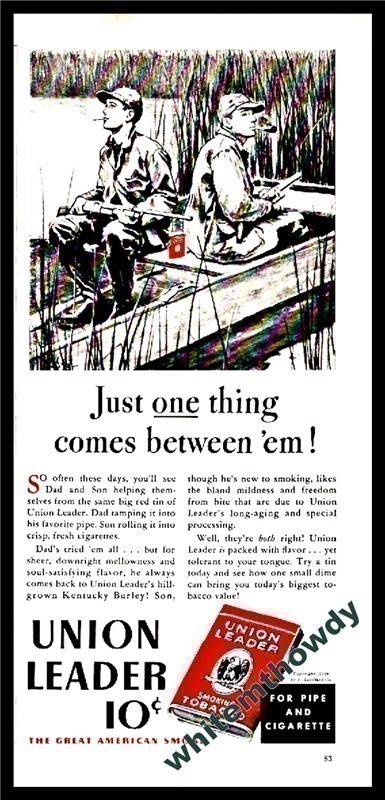1939 FISHING BUDDIES Art Union Leader Tobacco AD-img-0