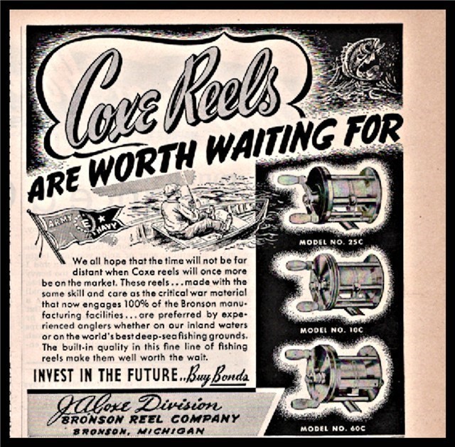 1945 WWII J.A, COXE Fishing Reel Vintage PRINT AD-img-0