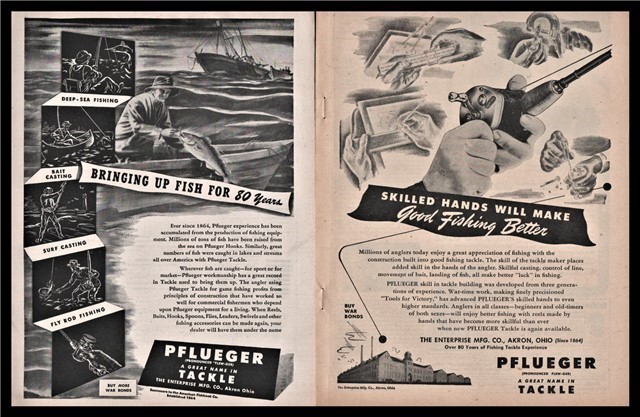1944 & 1945 PFLUEGER Fishing Tackle Vintage 2 AD LOT-img-0