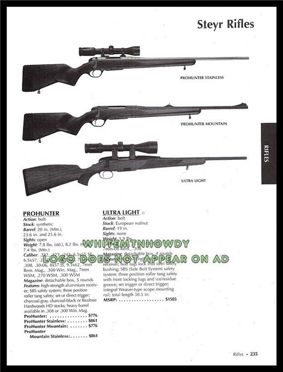 2006 STEYR Prohunter Stainless, Mountain Rifle PRINT AD-img-0
