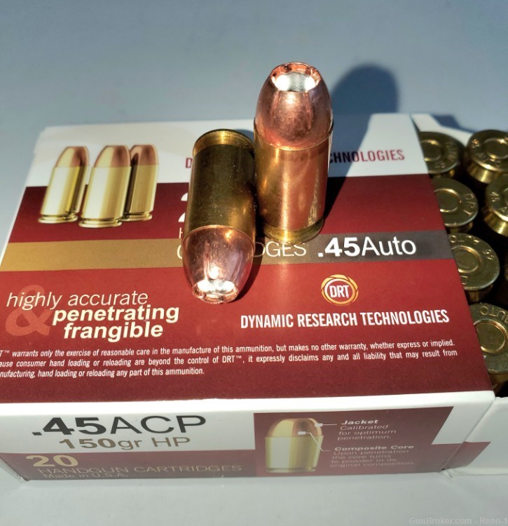 45 ACP Hollow Point 20 rounds DRT 150 gr Lead Free Defense Ammo-img-0