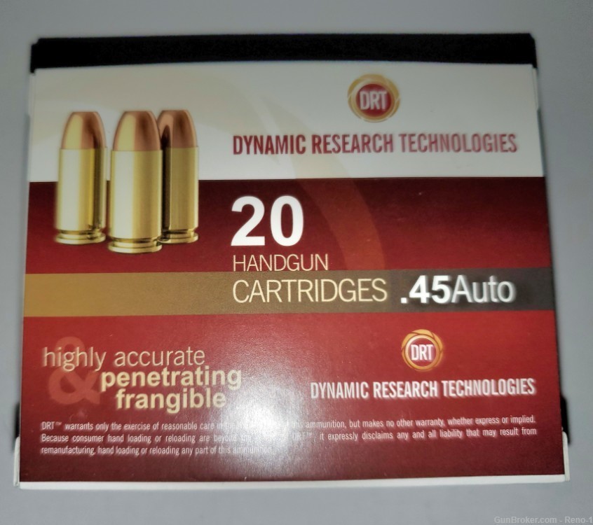 45 ACP Hollow Point 20 rounds DRT 150 gr Lead Free Defense Ammo-img-2