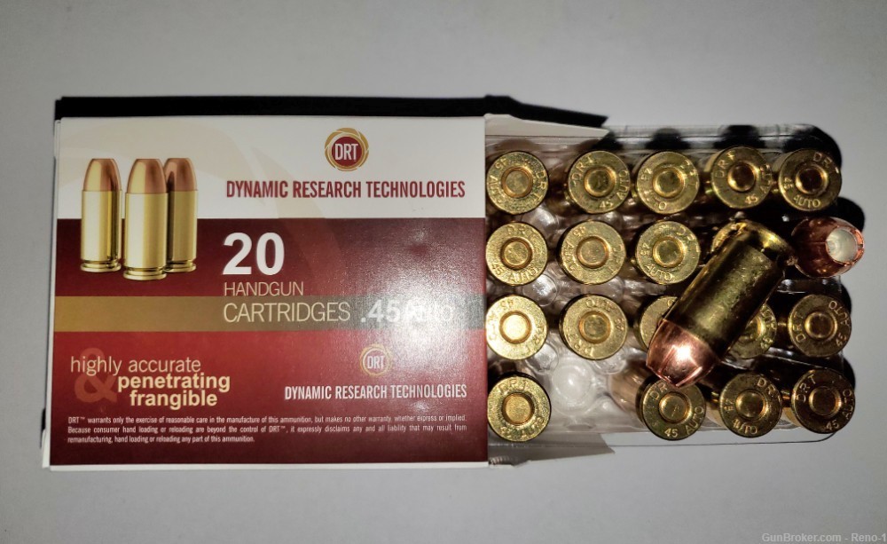 45 ACP Hollow Point 20 rounds DRT 150 gr Lead Free Defense Ammo-img-1