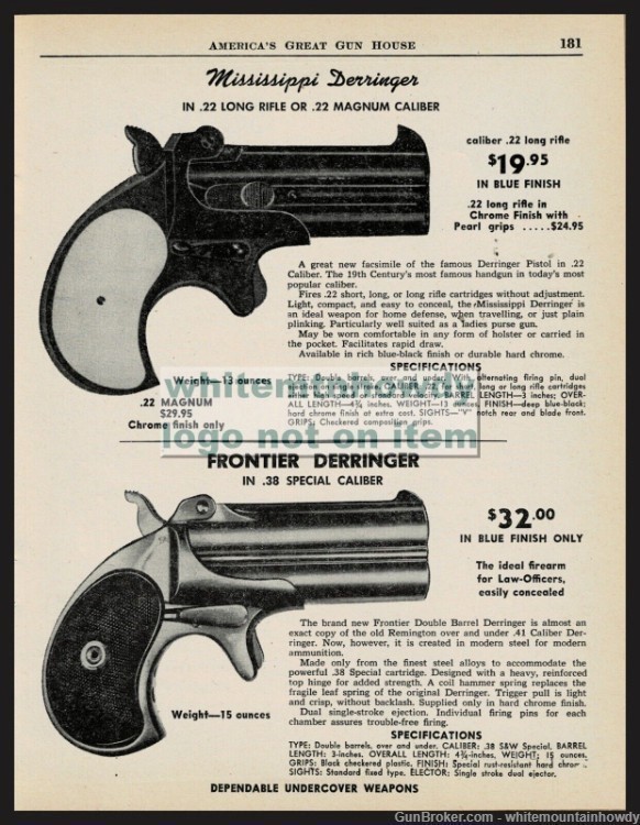 1961 MISSISSIPPI and FRONTIER DERRINGER Original Print AD-img-0