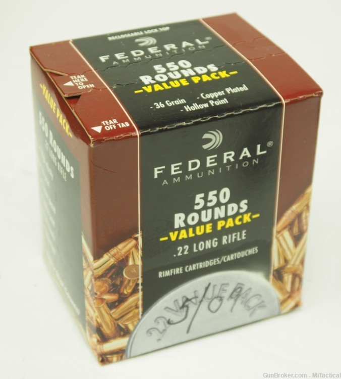 Federal 550 Rds .22 Long Rifle 36 Grain Copper Plated Hollow Point-img-0