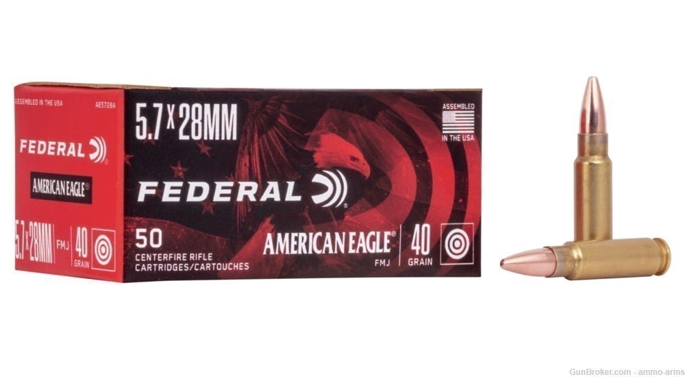 Federal Ammunition American Eagle 5.7x28 40 Grain FMJ 500 Rounds AE5728A -img-1