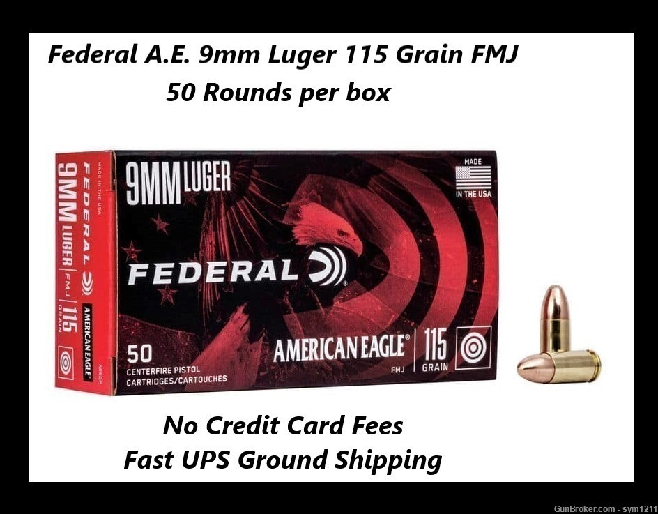 Federal American Eagle 9mm 115 gr Luger AE9DP FMJ Factory New Ammunition-img-0