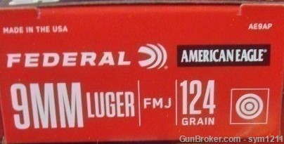 Federal American Eagle 9mm 124 gr Luger AE9AP FMJ Factory New Ammunition-img-1