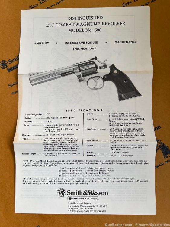 SMITH AND WESSON VINTAGE MODEL 686 COMPLETE DOCUMENTATION-img-1