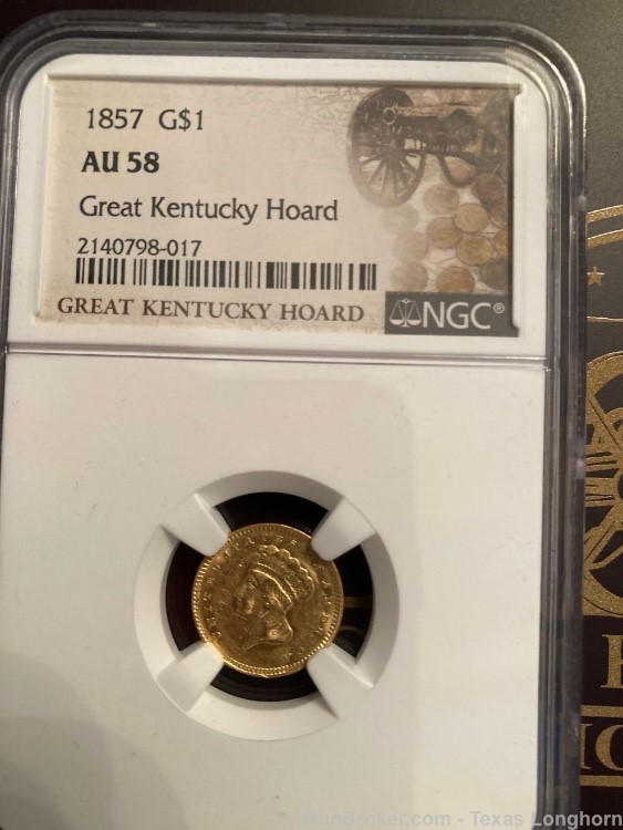 1857+1862 $1 Gold Indian Princess Civil War “Kentucky Hoard” NGC AU58 Colt-img-11