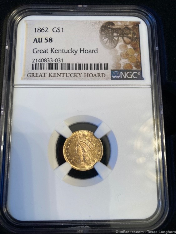 1857+1862 $1 Gold Indian Princess Civil War “Kentucky Hoard” NGC AU58 Colt-img-5