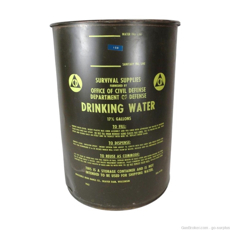 Office of Civil Defense Dept of Defense 17-1/2 gal. Drinking Water Drum-img-0