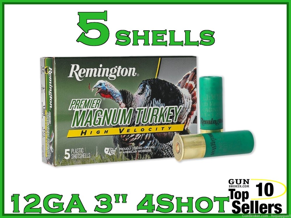Remington Premier Magnum Turkey High Velocity 12 GA 3"#4 Shot 28029 5CT-img-0