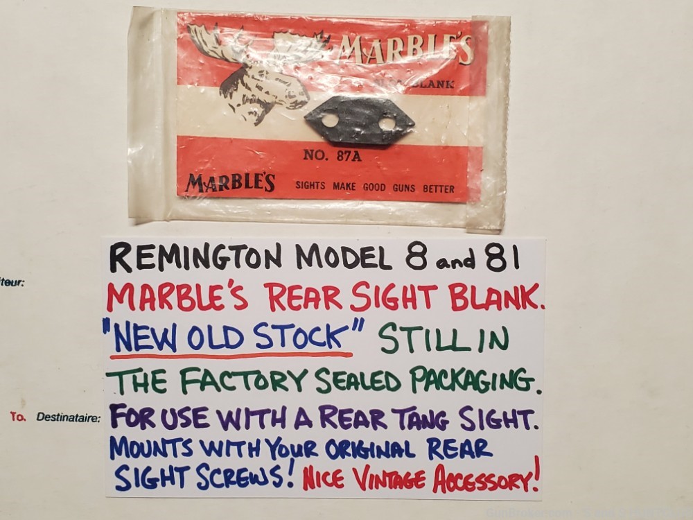 Remington Model 8 and 81 Woodsmaster NOS MARBLES Rear Sight Blank MARBLE-img-0