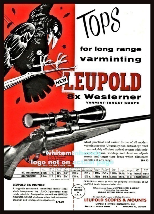1955 LEUPOLD Rifle Scope PRINT AD 8x Westerner Varmint shown Shooting Crows-img-0