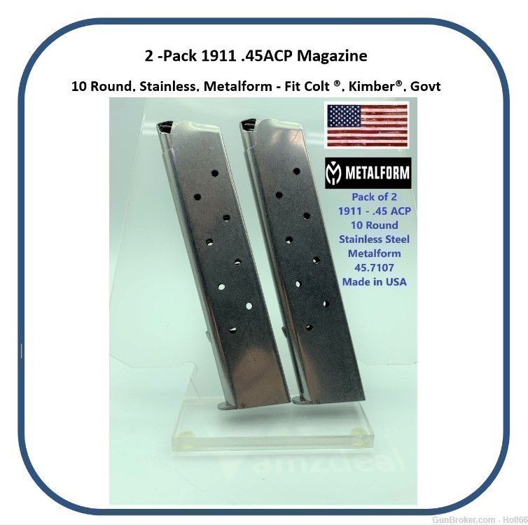 (Pack of 2) 1911 METALFORM 45.7107 FULL-SIZE MAG .45 ACP AUTO 10-ROUND CLIP-img-0