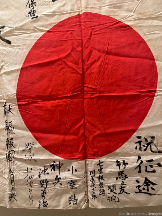WWII Japanese Meatball Flag Hinomaru Signed Kanji Good Luck Farewell -img-3