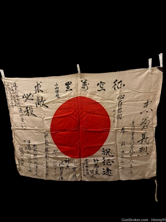WWII Japanese Meatball Flag Hinomaru Signed Kanji Good Luck Farewell -img-0