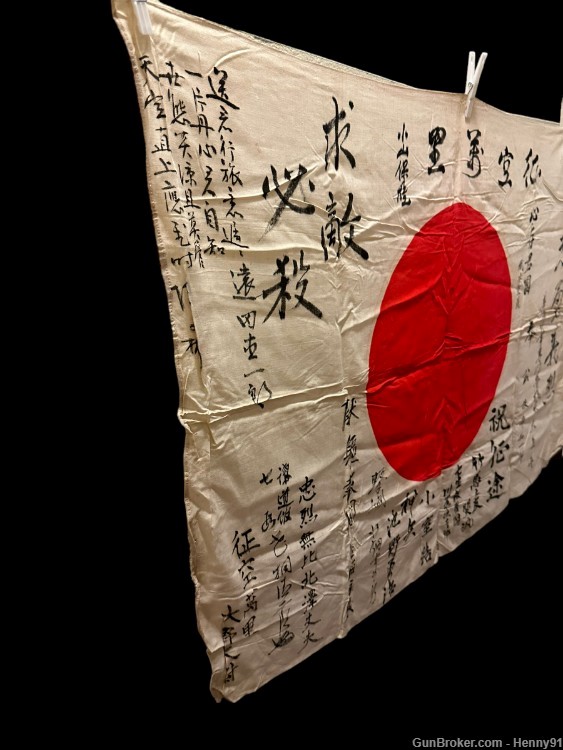 WWII Japanese Meatball Flag Hinomaru Signed Kanji Good Luck Farewell -img-4