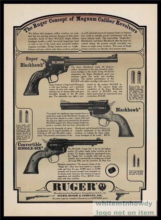 1963 RUGER Super Blackhawk Convertible Single Six Revolver AD-img-0