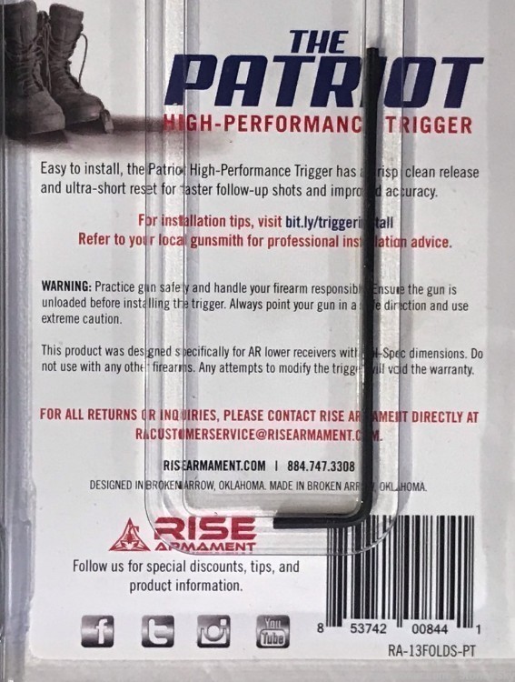 Rise Armament Folds of Honor AR Performance Drop-In Trigger 3.5lb with pins-img-9