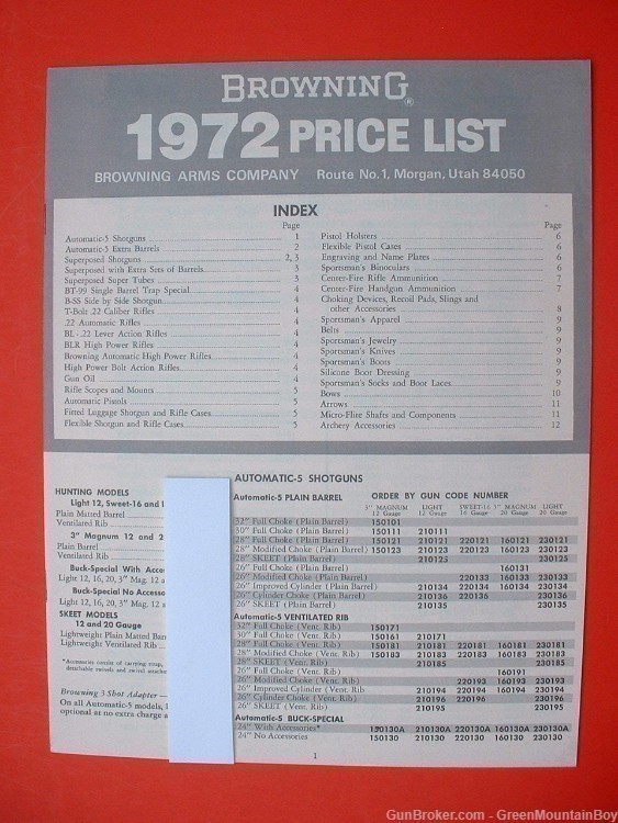 1972 OEM BROWNING Catalog, Price List, Flyers, Factory Letter - XLNT+-img-1