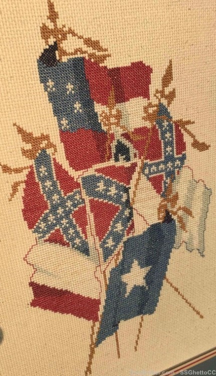 Civil War CSA Hand-Embroidery Flags;1990’s Nicely Framed ready for mounting-img-0