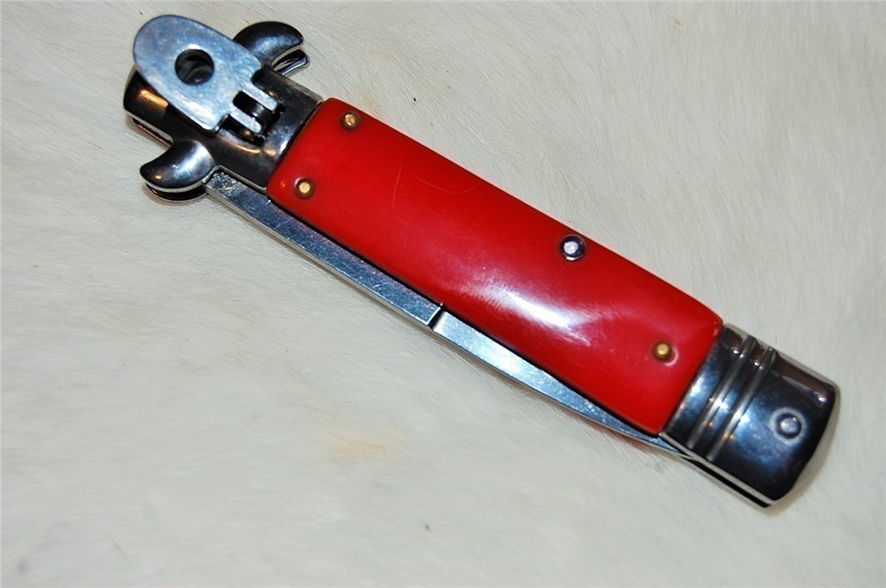 Leverlock Switchblade Stiletto Knife - Red Handle-img-3