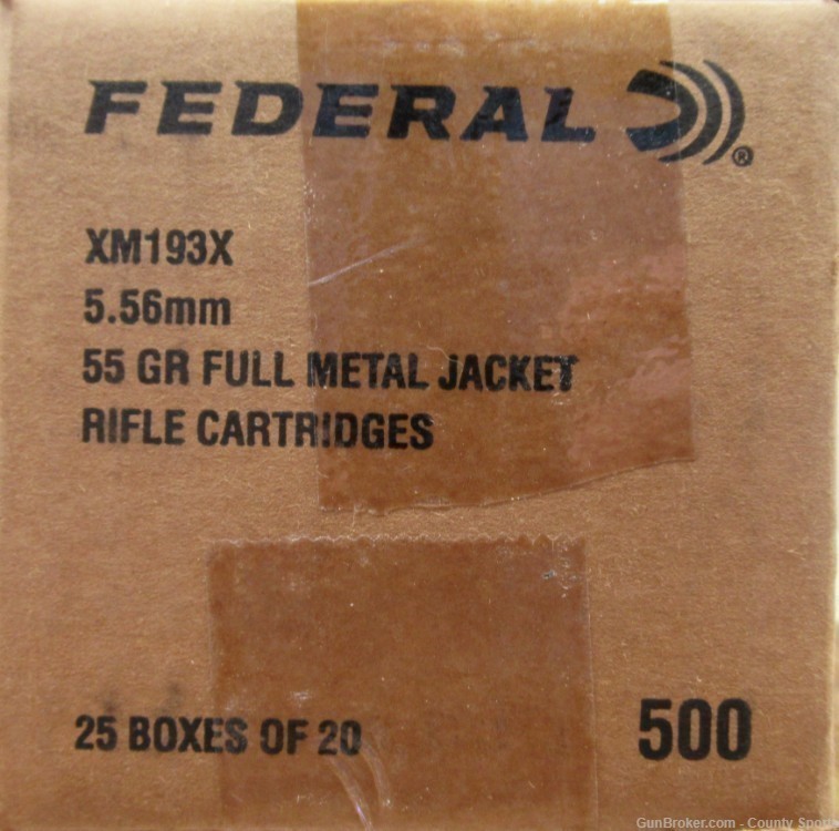 Federal 5.56mm XM193 NATO 55Gr FMJ XM193X 500 Rounds-img-2