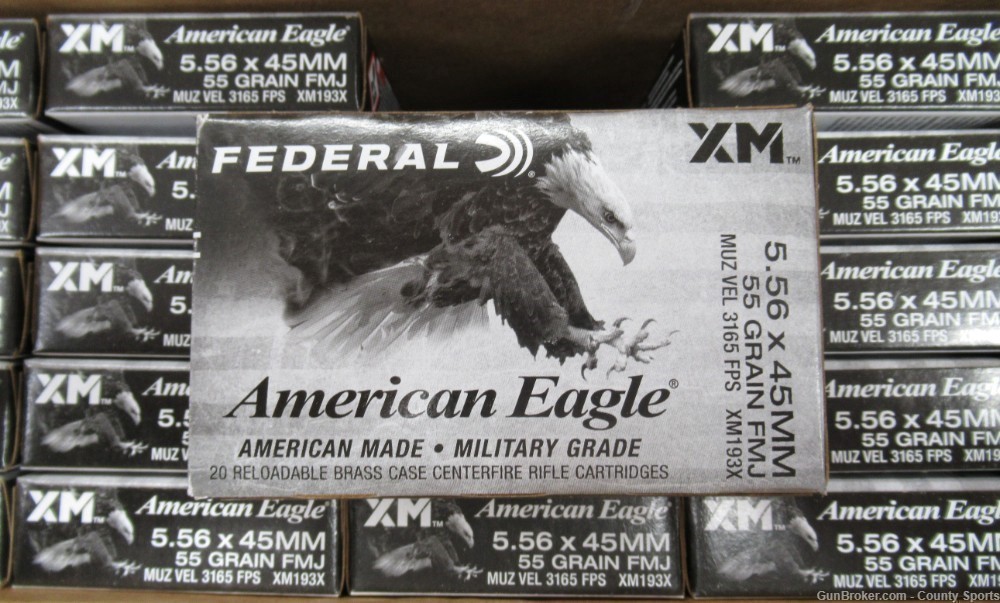 Federal 5.56mm XM193 NATO 55Gr FMJ XM193X 500 Rounds-img-0