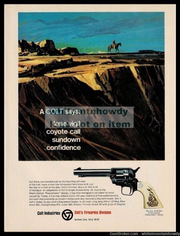 1968 COLT Frontier Scout '62 Single Action Revolver AD cowboy at canyon rim-img-0
