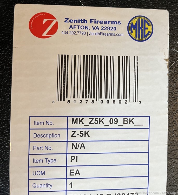LNIB Zenith Firearms MKE Z-5K Black 9mm 4.6-inch -img-1
