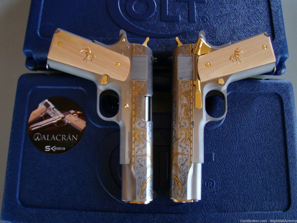 Pair of Colt 1911 Govt Alacran Scorpion .38 Super Pistols consecutive #'s !-img-0