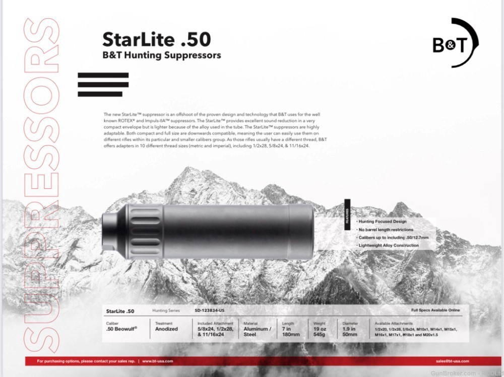 NEW Exclusive B&T StarLite .50 Hunting Silencer-img-1